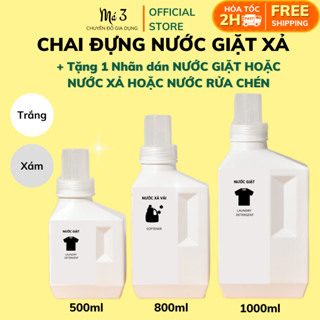  Chai đựng nước giặt xả vải loại nắp vặn 500ml 800ml 1000ml  tặng kèm nhãn tên chống nước  