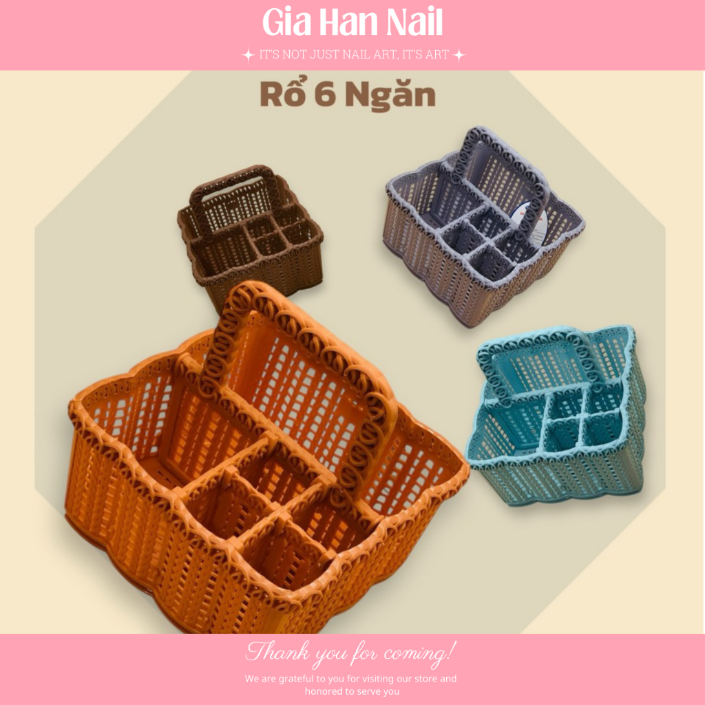 Rổ Đựng Dụng Cụ Nail 6 Ngăn Tiện Lợi (Màu Ngẫu Nhiên)- 22*22*20cm