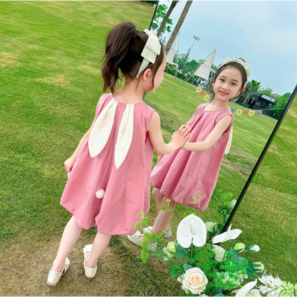 Váy bé gái The Apple kids(9-35kg), đầm bé gái, chất cotton, dáng quả bí, tai thỏ cực yêu cho bé đi học, đi chơi, du lich