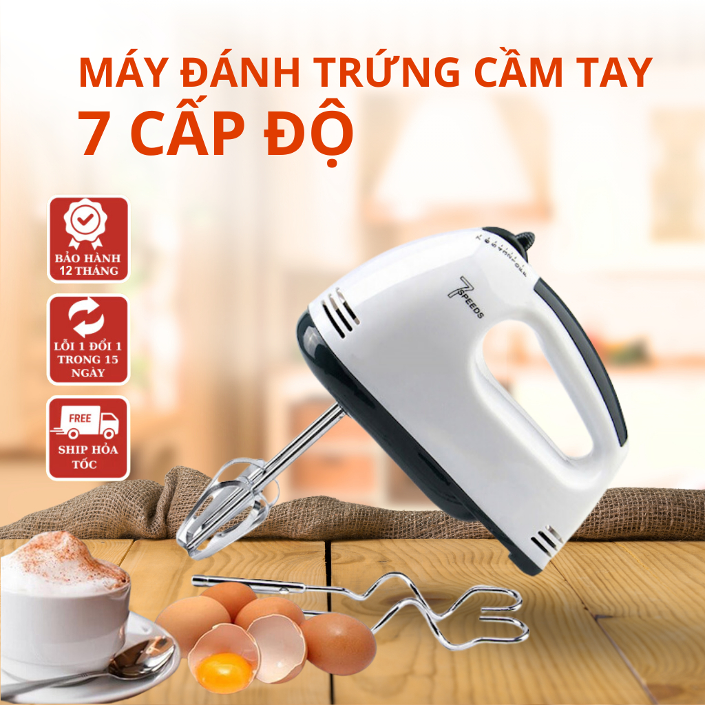 Máy Đánh Trứng 7 Cấp Độ-Máy đánh trứng cầm tay 7 Cấp Độ kèm 4 Que Trộn