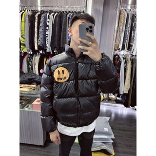 Áo Phao Mặt Cười Họa Tiết Logo Nổi Sau Lưng Lót Vàng Chất Liệu Lông Vũ 3 Lớp Thời Trang Nam Cao Cấp