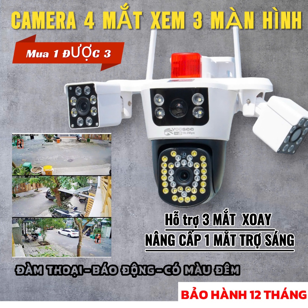 Camera Yoosee 4 MẮT XEM 3 MÀN HÌNH MÁY BAY 3 Mắt Xoay 1 Mắt Trợ Sáng Rõ Nét đầy đủ tính năng
