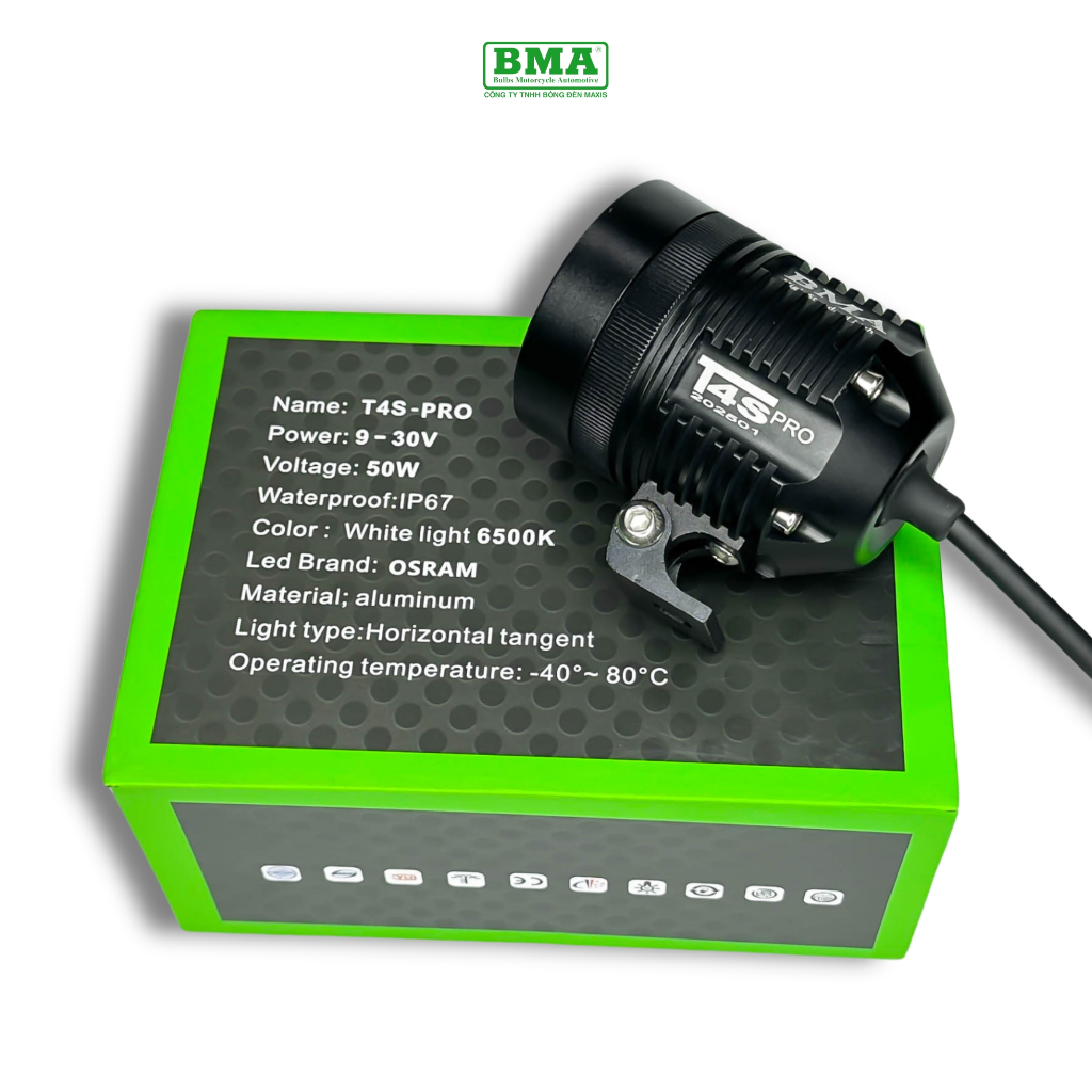 ( Tặng Len Vàng ) Đèn Trợ Sáng T4S PRO BMA Chính Hãng , 50W Sẵn Dây Auto Passing