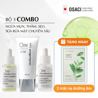  Combo bộ 3 ngừa mụn thâm sẹo Osaci Hana Heal +Serum dưỡng Luna Lush 20ml +Kem chống nắng UmiSunBlock 
