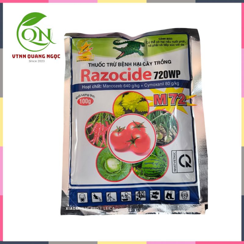 Razocide 720WP đặc đặc trị sương mai, vàng lá, thán thư xì mũ, chết cây con 100g