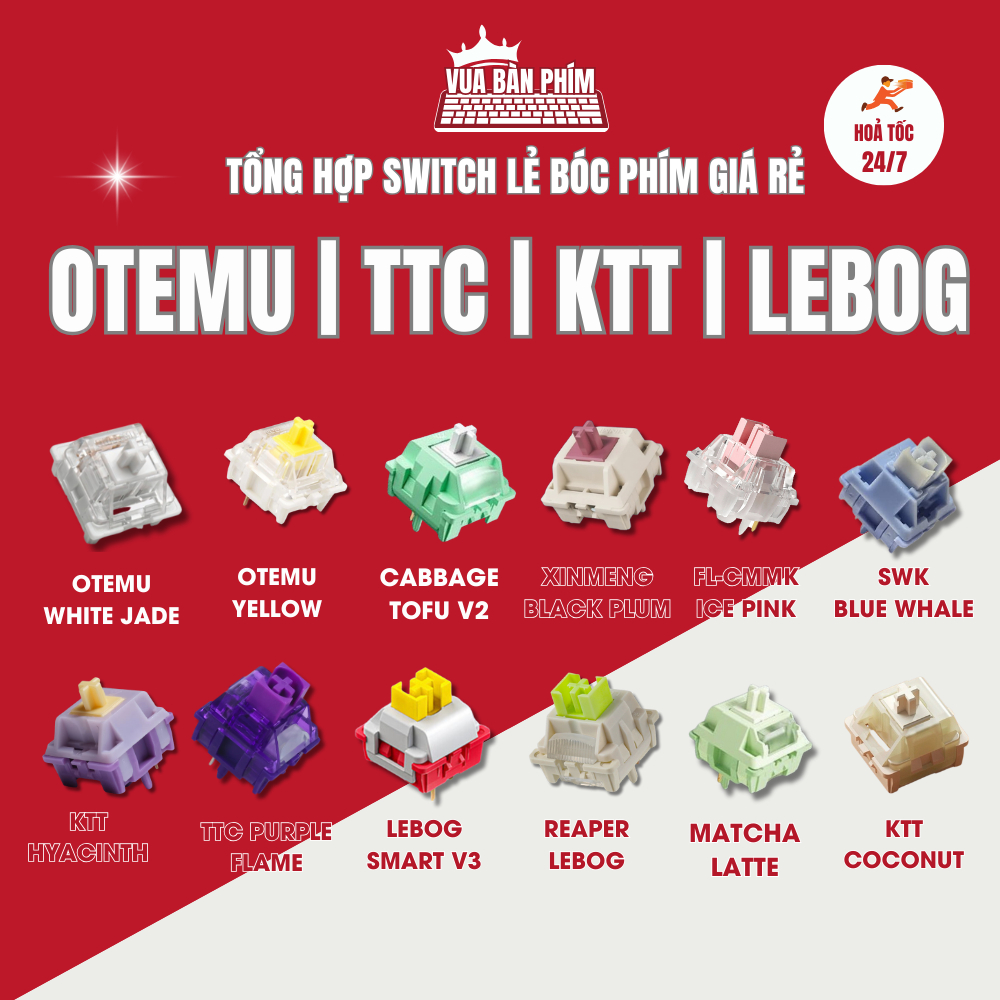 Tổng hợp switch | trục bàn phím giá rẻ bóc phím hãng ttc purple flame , otemu black plim , fl-cmmk, ktt , reaper lebog