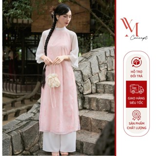  YM Concept Áo Dài Cách Tân Trẻ Trung Dáng Suông Cổ Lệch Thắt Nơ Tay Phối Quần Ống Rộng AD1005 