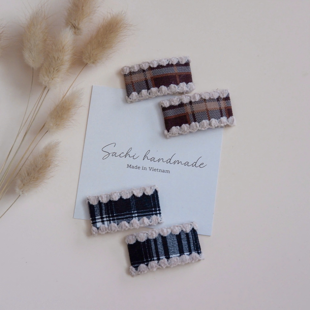 Sachi Handmade • Set kẹp caro sọc viền len style Hàn Handmade by Sachi