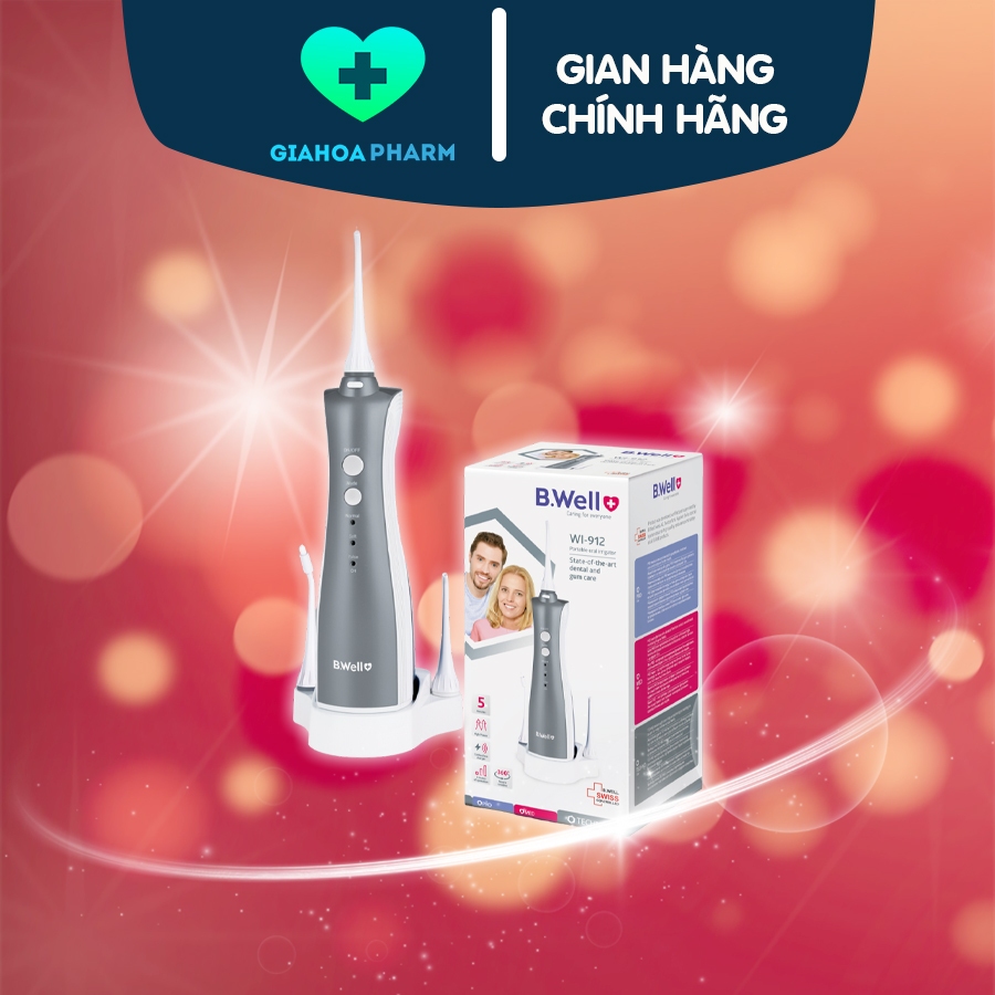 [CHÍNH HÃNG] Máy tăm nước di động B.Well Swiss WI-912 Thụy Sĩ, 5 đầu vòi vệ sinh răng đa năng, sạc k
