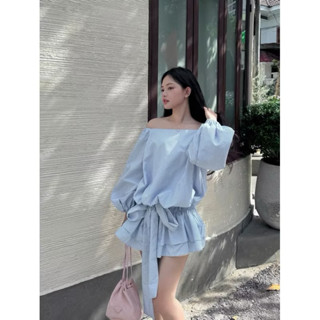 [ KÈM QUẦN] Bloom Dress , Váy trễ vai dáng bí tay bồng dài bo chun hông Đầm thiết kế dự tiệc dây nơ eo XX145