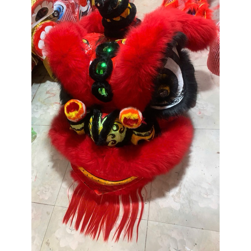 Đầu lân sư rồng lớn, đầu sư tử Trung thu có đèn cỡ đại mây vẽ dành cho người lớn (lắp pin AA)