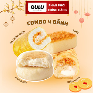   DATE MỚI 26 8  Combo 4 BÁNH LẺ: Diêm mạch + da trứng cuộn + natto sữa + ruốc bồng bềnh Gulu Foods 50-84g gói 