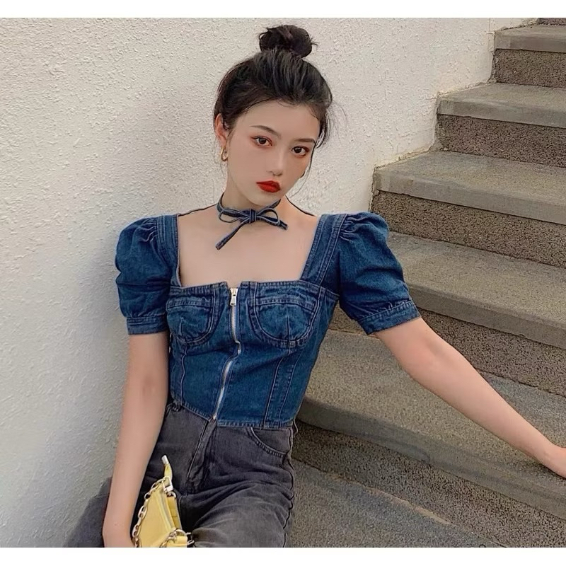 Áo croptop jean denim bigsize(2xl)