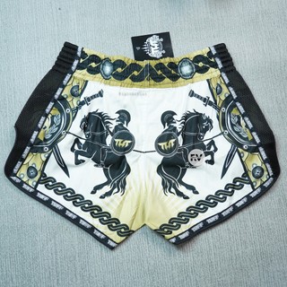 Quần Muay Thái Golden Gladiator in White TUFF