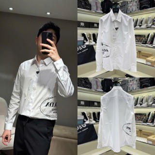 Áo sơ mi trắng nam dài tay P.R.D tag logo kim loại ngực phối thêu chữ huy hiệu bụng sang trọng SM189P