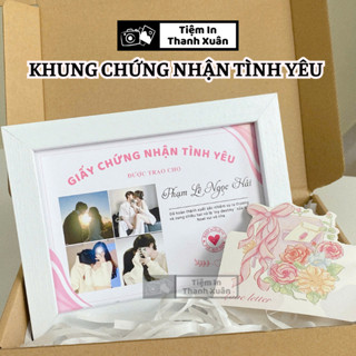 Khung giấy chứng nhận tình yêu có khung ảnh kỷ niệm chứng chỉ tình yêu in theo yêu cầu quà tặng bạn gái bạn trai