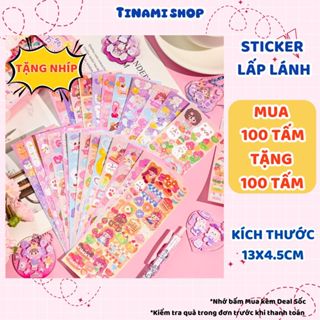 Set 50 100 tấm sticker lấp lánh có ánh nhũ hình dán dễ thương dán sổ trang trí ốp điện thoại top