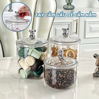 Hũ đựng bánh kẹo/gia vị nhựa PET cao cấp - nắp gấu kín hơi vân kim cương sang trọng