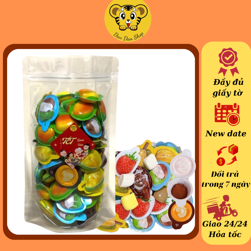 Kẹo sầu riêng, dâu tây, dừa, xoài, cà phê capuchino 3D. Kẹo dẻo trái cây mix vị gói 500g