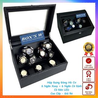   BH 24T  Hộp Đồng Hồ Cơ 6 Xoay + 6 Tĩnh Vỏ Da Vân Nổi Có Đèn LED - Hộp Tích Cót Lên Dây Cho Đồng Hồ Tự Động Cao Cấp W187 