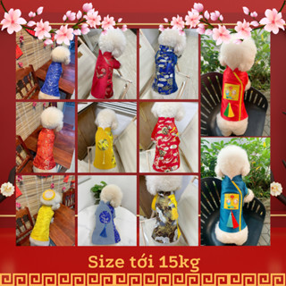 [Size tới 15kg] Áo dài Tết cho chó mèo vải gấm sang trọng