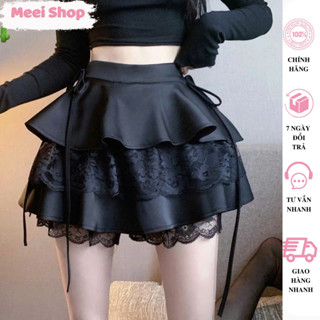 Chân Váy Ngắn Dáng Xoè Phồng Phối Ren Nhiều Tầng Thắt Nơ 2 Bên Meei Shop, Chân Váy Nữ Lưng Chun Cạp Cap (có Quần Bảo Hộ)