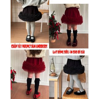  Chân Váy Nhung Tăm Dáng Chữ A Phối Ren Lưới Phồng hãng Ambbkids Lót Nhung Siêu Ấm Thời Trang Đón Năm Mới cho Bé Gái 
