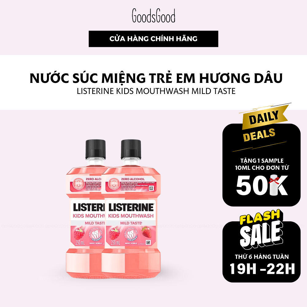 Nước súc miệng listerine dành cho trẻ em hương dâu, nước súc miệng cho trẻ em listerine goodsgood