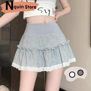 Chân váy nỉ da cá dáng chữ A viền ren cạp cao, Chân váy nữ dáng ngắn viền bèo chất thun co dãn ôm body Nquin Store