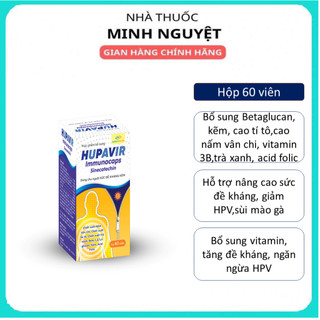  Viên Uống HUPAVIR immunocaps Hỗ Trợ Đào Thải HPV Sùi Mào Gà,hạt ngọc sd dùng cho người sức đề kháng kém Lọ 60 viên 