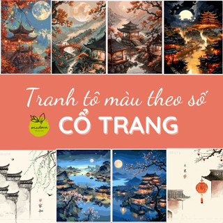  TỔNG HỢP -Tranh sơn dầu số hóa tự tô Tranh tô màu theo số PHONG CẢNH CỔ TRANG khung 40x50cm 