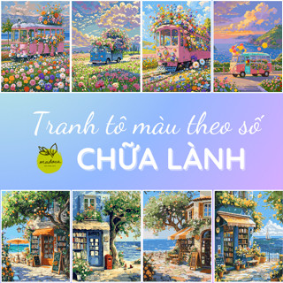 [HỎA TỐC] Tranh tô màu theo số, tranh số hóa CHỮA LÀNH - AN YÊN, đã căng khung 40x50cm