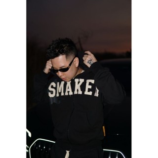   SMAKER  Áo Hoodie nam nữ Local Brand chất nỉ  cotton Unisex-RAW SMAKER HOODIE ZIP IN BLACK 
