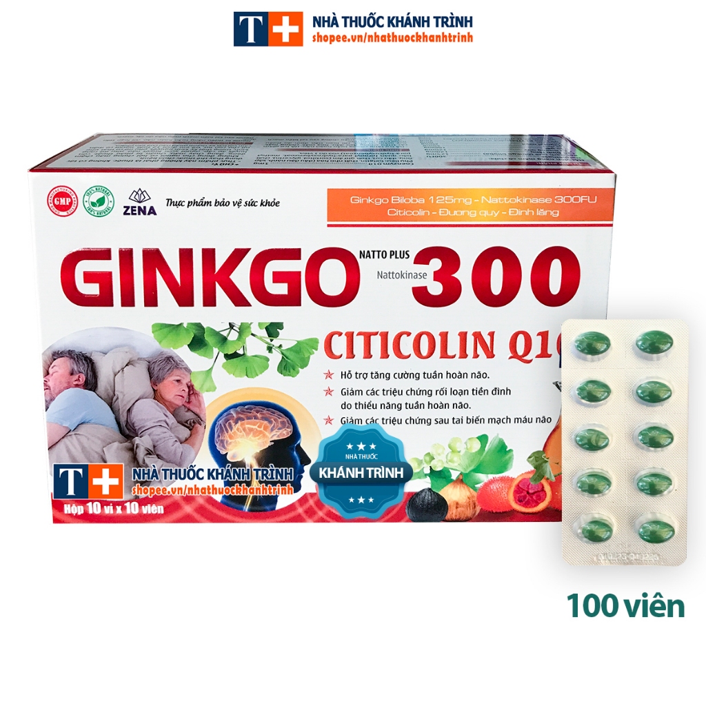 (100 viên) Bổ não Ginkgo Natto Plus Citicolin tăng cường tuần hoàn máu não