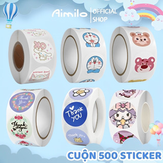 Cuộn 500 sticker hoạt hình khen thưởng ngộ nghĩnh, tem dán sticker thank you gói hàng nhiều mẫu mã cute lựa chọn