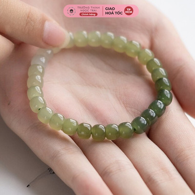 Vòng Tay Ngọc Hoà Điền 8ly Mix Màu Xanh Lục Đậm Nhạt Thời Trang Lắc Tay Đá Phong Thủy - Ngọc Trai Trường Thịnh