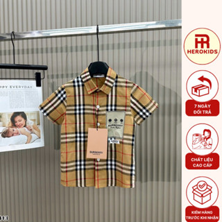 Áo sơ mi cộc tay kẻ bắp rang bơ túi ngực công tử cho các bé_5269 - Herokids