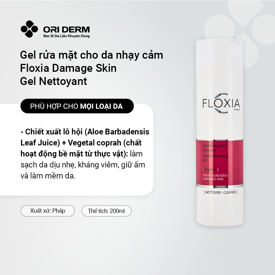 Sữa rửa mặt da mụn nhạy cảm Floxia Damage Skin Gel 200ml - Làm sạch dịu da tổn thương, phục hồi da