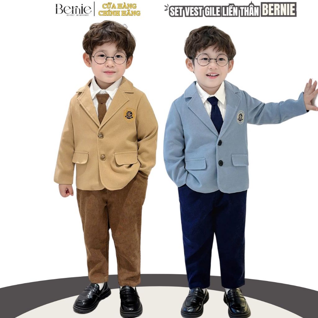 Set bộ vest dài dáng Blazer áo vest kèm quần và cà vạt cho bé trai 1 đến 7 tuổi BERNIE T1024B26