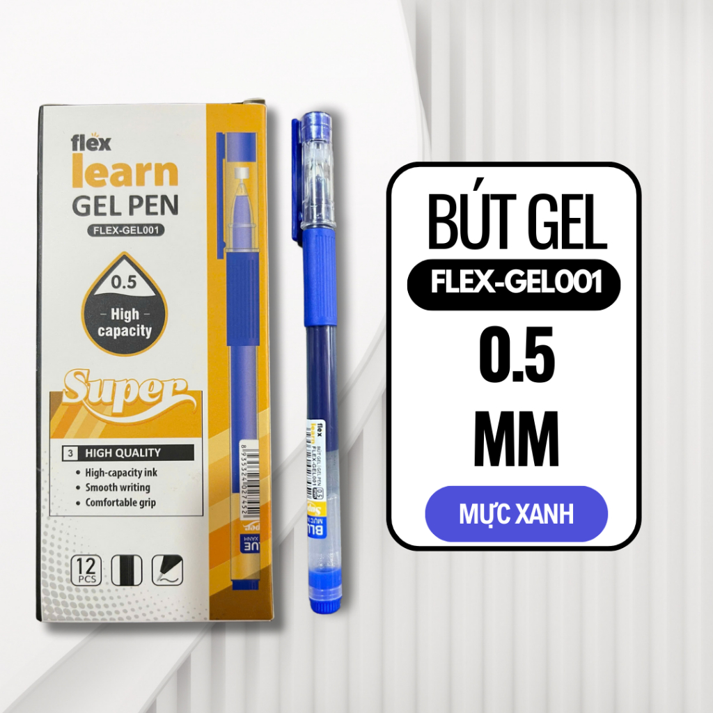 Hộp 12 Cây Bút gel FLEX-GEL001 - Đầu bút 0.5mm Mực Xanh/ Đen/ Tím