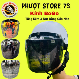 Kính Chắn BOGO, Royal Gắn Nón Bảo Hiểm 1/2 , Nửa đầu ( Tặng kèm 3 nút đồng )