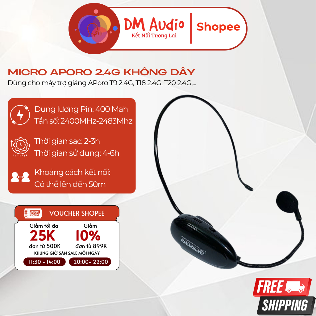 Micro Aporo cho loa trợ giảng T18 2.4G  MIC MÀU ĐEN hàng chính hãng.