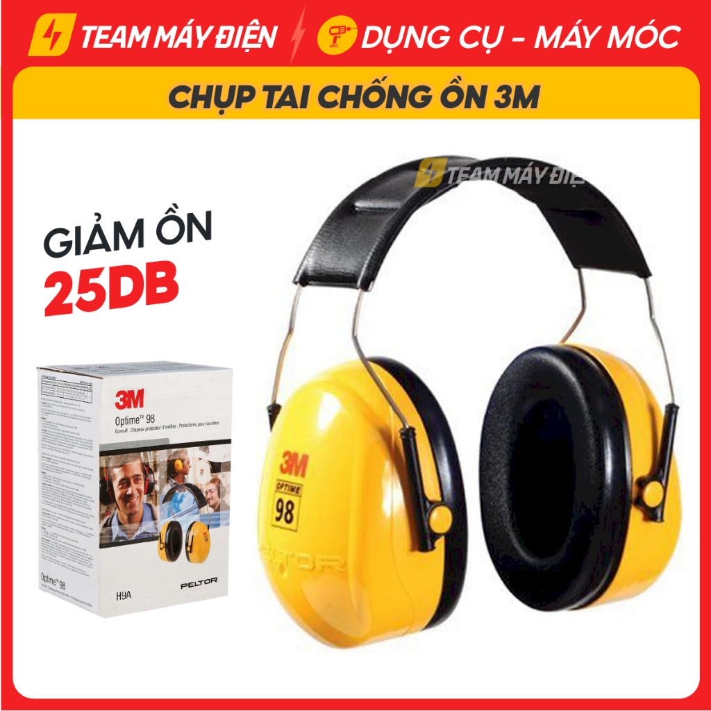 Chụp tai chống ồn 3M H9A đeo qua đầu, độ giảm ồn 25dB, ôm kín khít vành tai người dùng - Team Máy Đi