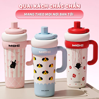 Ly giữ nhiệt tráng sứ MOC NIUMI hình mèo lót gốm sứ 750ml, thiết kế xinh xắn và dễ thương