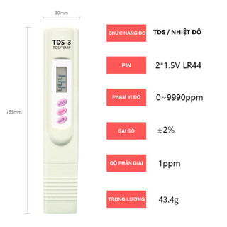 Bút Đo TDS-3 / EC Đo Nồng Độ Chất Rắn Hòa Tan Trong Nước, Kiểm Tra Nước Sạch, Đo Nhiệt Độ, Tiện Lợi