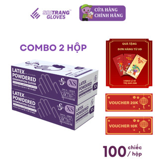 Bộ 2 hộp găng tay cao su y tế Latex CÓ BỘT Sgloves 4.8g 100 chiếc/hộp