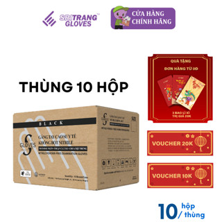 Thùng găng tay cao su màu đen Sgloves Nitrile không bột 3.5g 10 hộp/thùng