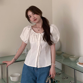 Áo Sơ Mi Kiểu Babydoll Nữ Dáng Ngắn Tay Bồng Cột Dây Nơ Mùa Hè SS2025 Kimee - KA489