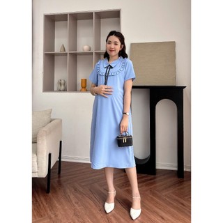 Đầm công sở phối bèo ngực cổ đính nơ