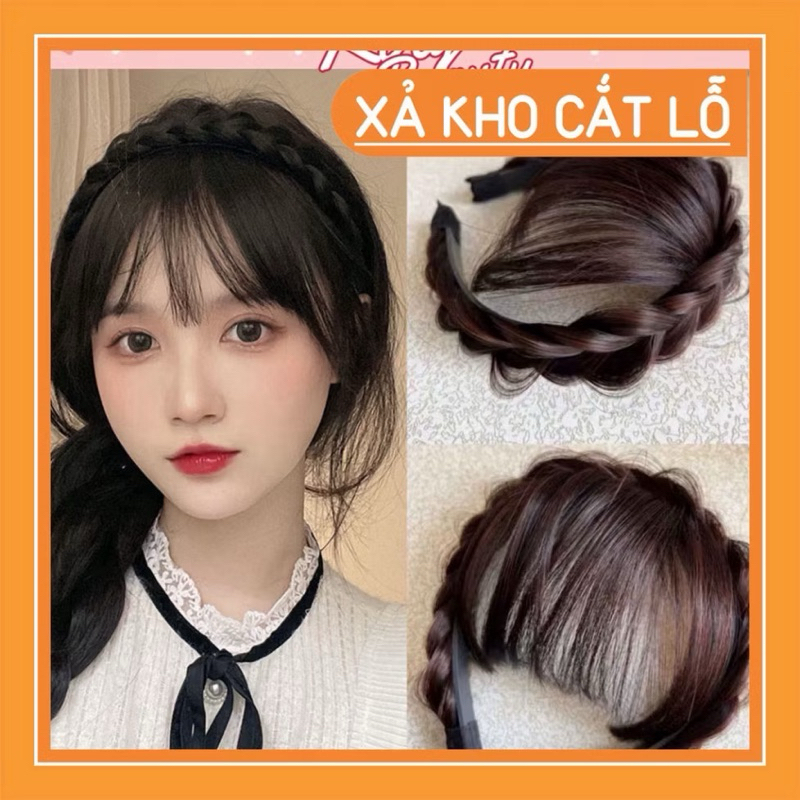 Mái Giả Thưa, Băng đô tóc giả mái thưa Hàn Quốc, bờm tóc giả thắt bính mái giả siêu cute